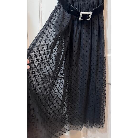 NWT Rebecca Vallance Black Sheer Tulle Belted Bodysuit Midi Tiffani Dress Size 8 - Picture 7 of 16